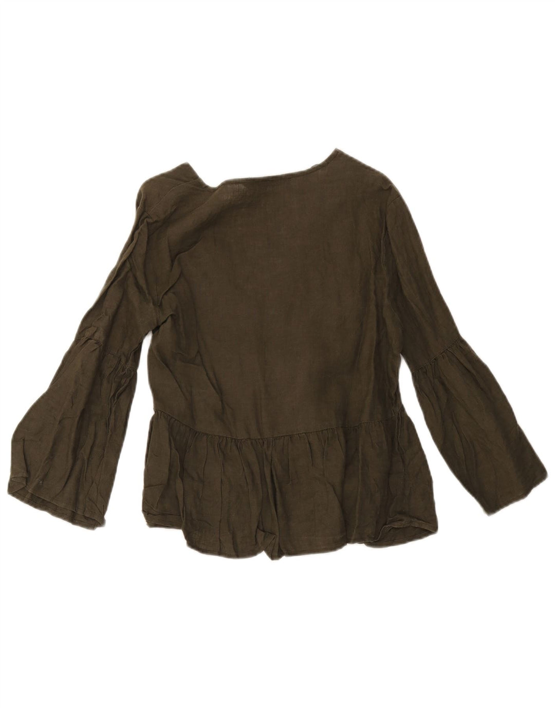 Zara Womens Shirt Blouse UK 10 Small Green Linen