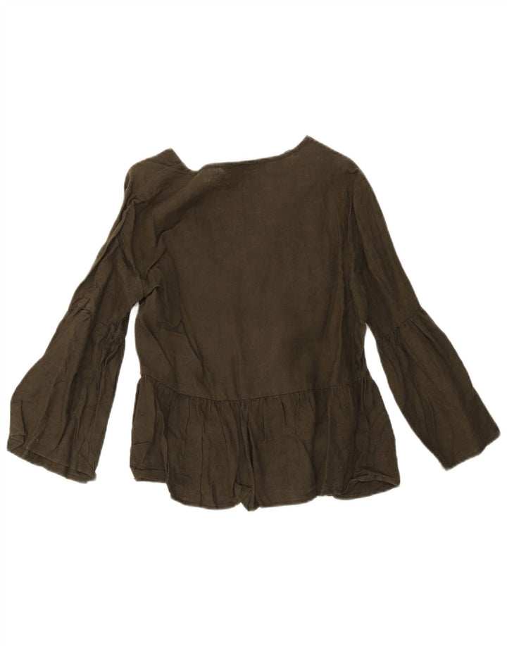 Zara Womens Shirt Blouse UK 10 Small Green Linen