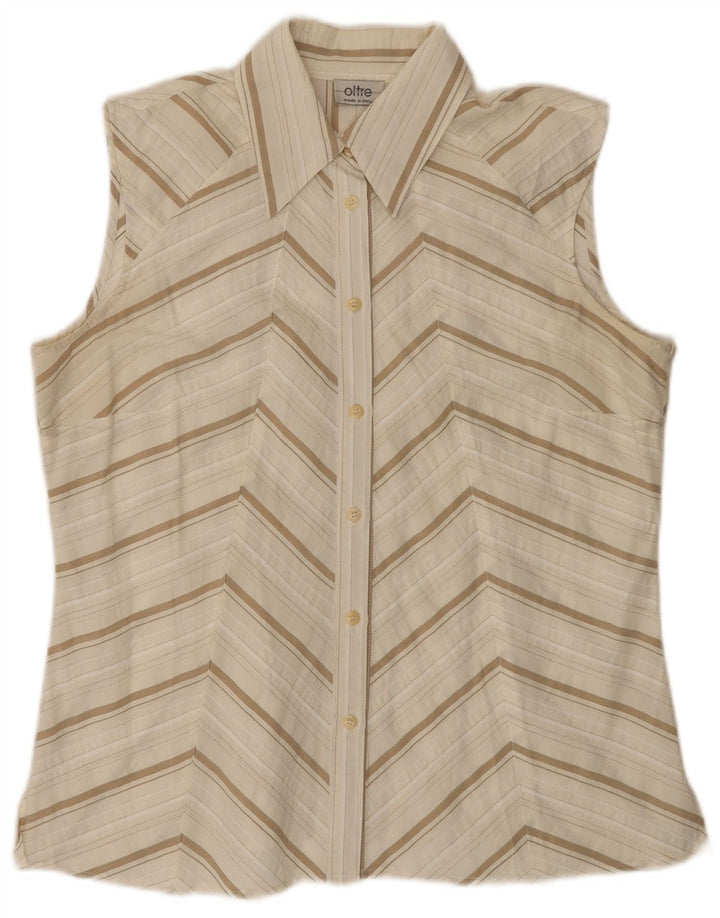 oltre Womens Sleeveless Shirt Blouse UK 20 2XL Off White Chevron Polyester