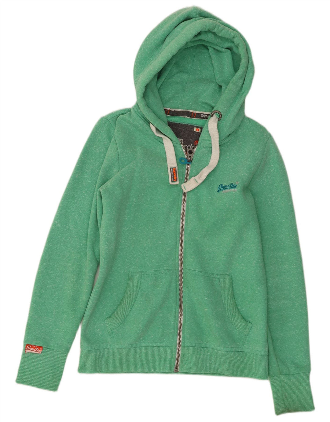 SUPERDRY Womens Zip Hoodie Sweater UK 14 Large Green Flecked Polyester