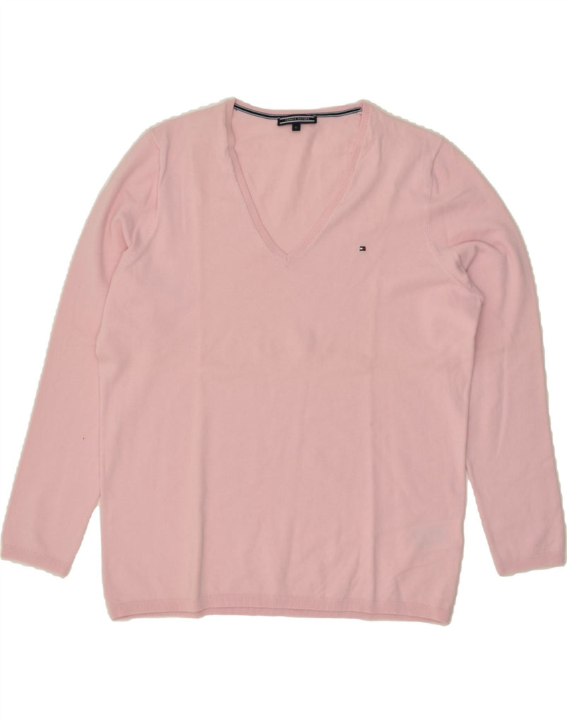 TOMMY HILFIGER Womens V-Neck Jumper Sweater UK 18 XL Pink Cotton Vintage Tommy Hilfiger and Second-Hand Tommy Hilfiger from Messina Hembry 