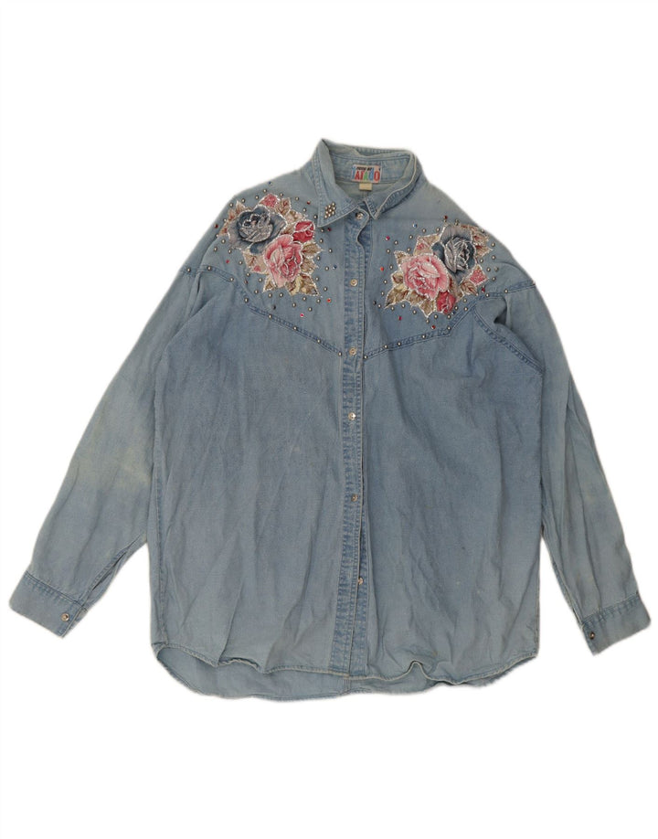Vintage Womens Shirt UK 18 XL Blue Floral