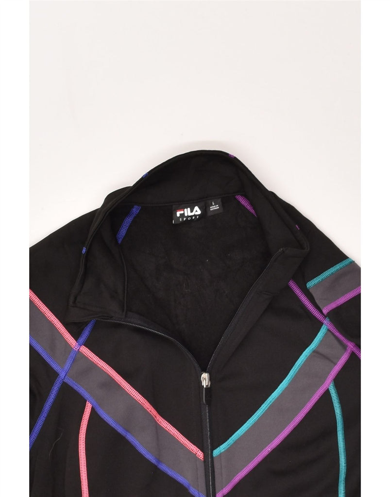 FILA Womens Tracksuit Top Jacket UK 14 Large Black Polyester | Vintage Fila | Thrift | Second-Hand Fila | Used Clothing | Messina Hembry 