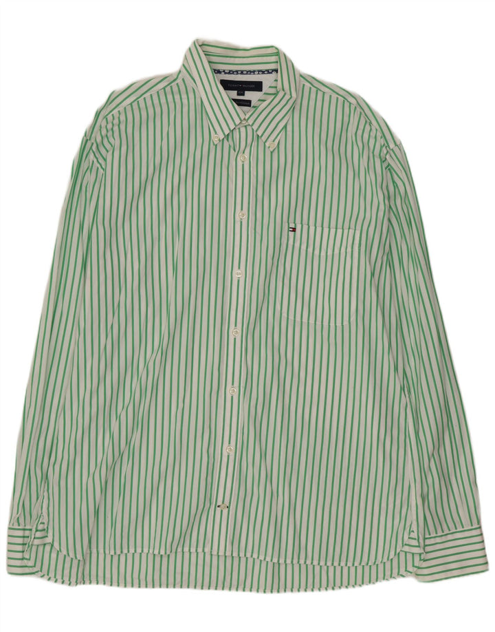 TOMMY HILFIGER Mens Shirt 2XL Green Pinstripe Cotton