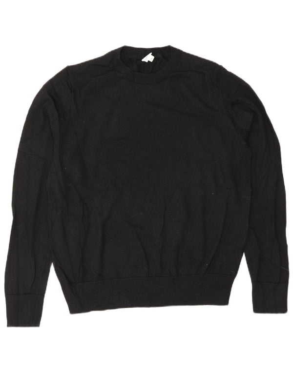 John Lewis Womens Crew Neck Jumper Sweater UK 14 Medium Black Merino Wool