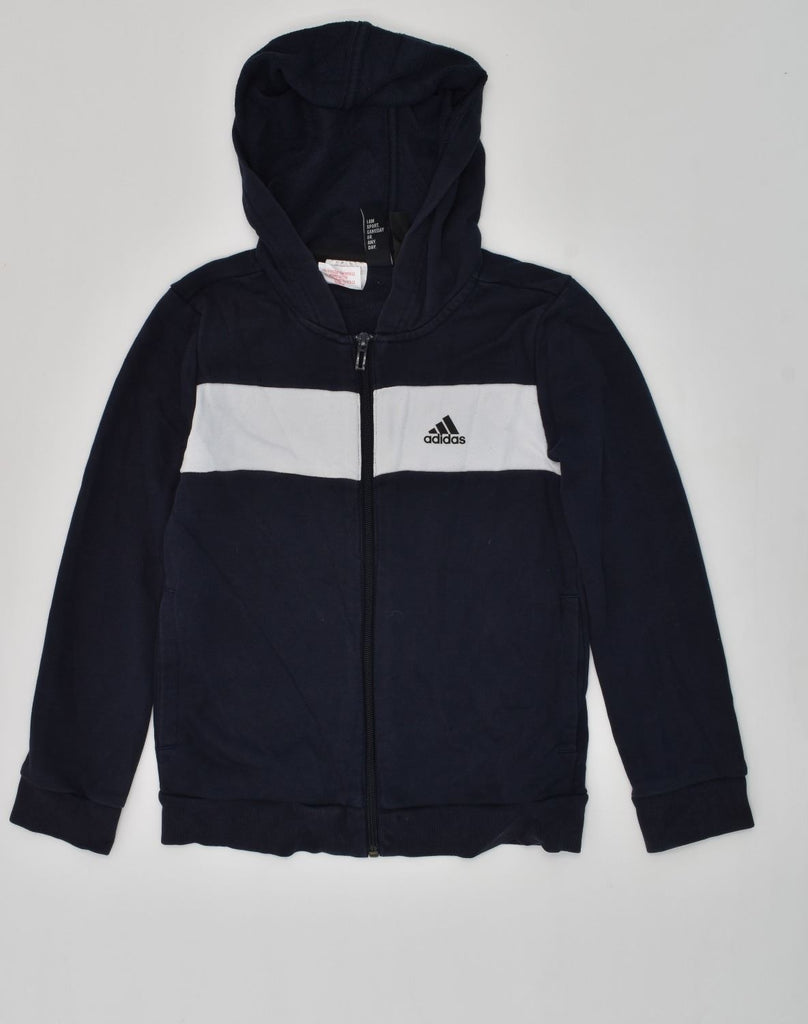 ADIDAS Boys Zip Hoodie Sweater 7-8 Years Navy Blue Cotton | Vintage Adidas | Thrift | Second-Hand Adidas | Used Clothing | Messina Hembry 