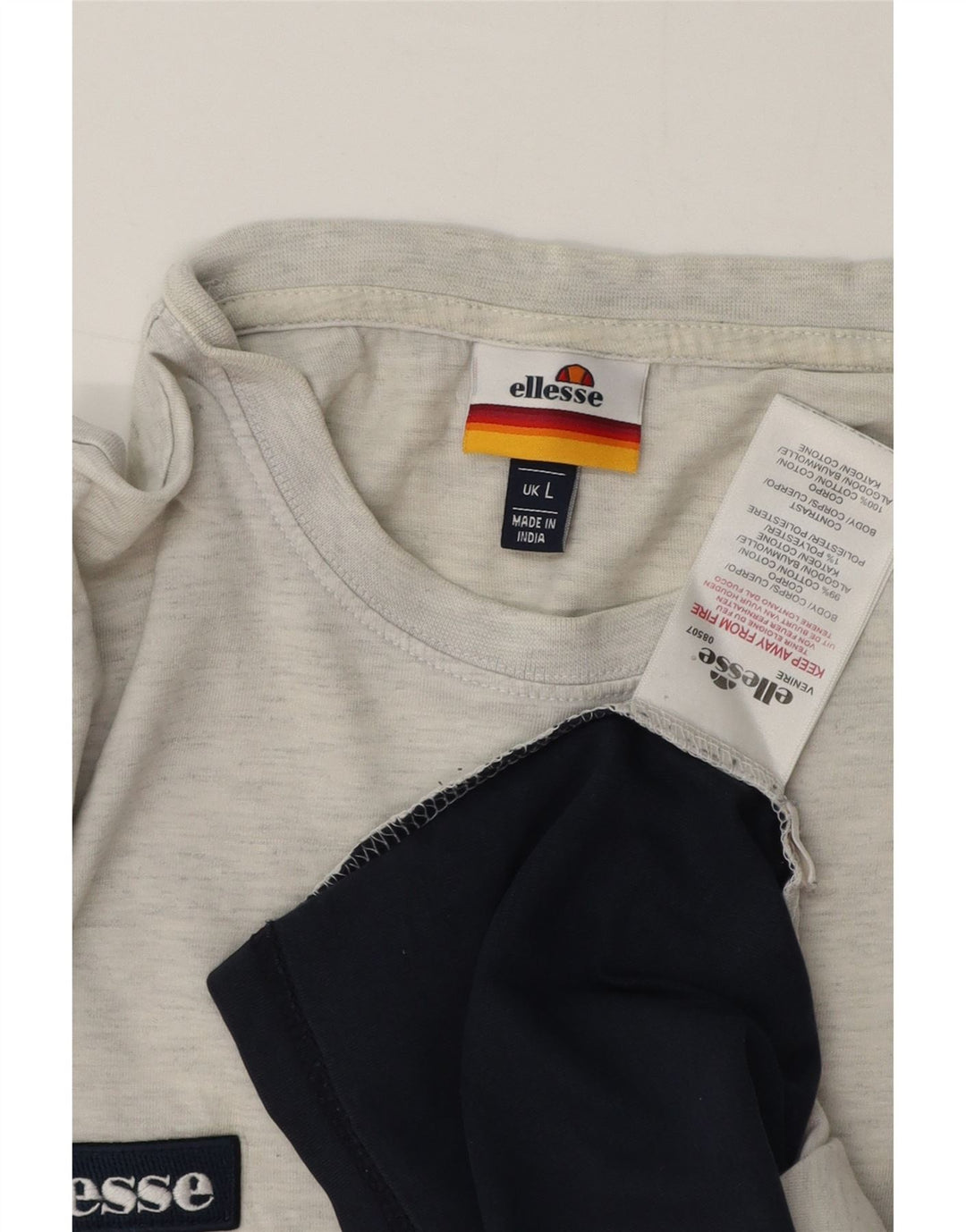Ellesse Mens T-Shirt Top Large Grey Colourblock Cotton