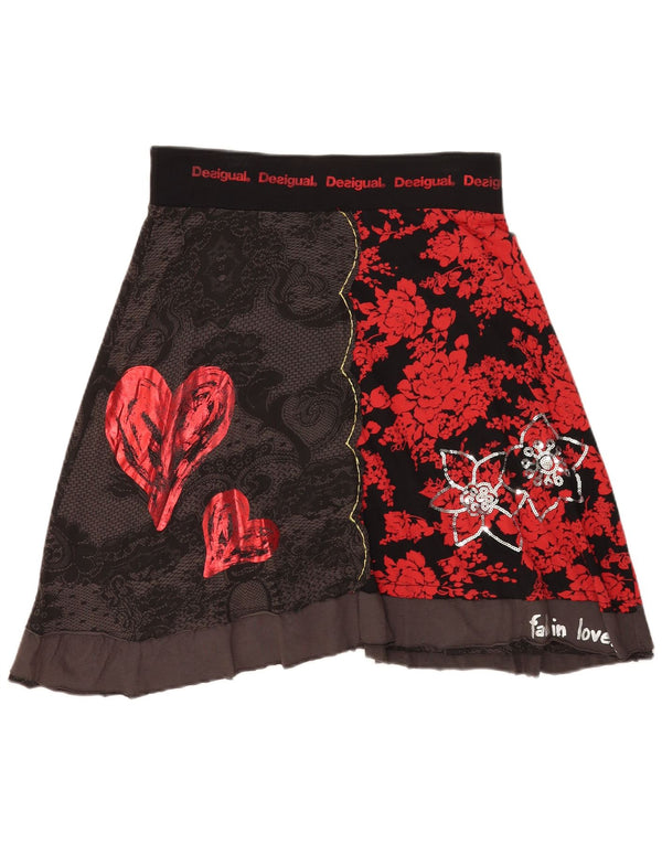 Desigual Womens Graphic A-Line Skirt XL W36 Black Floral Cotton