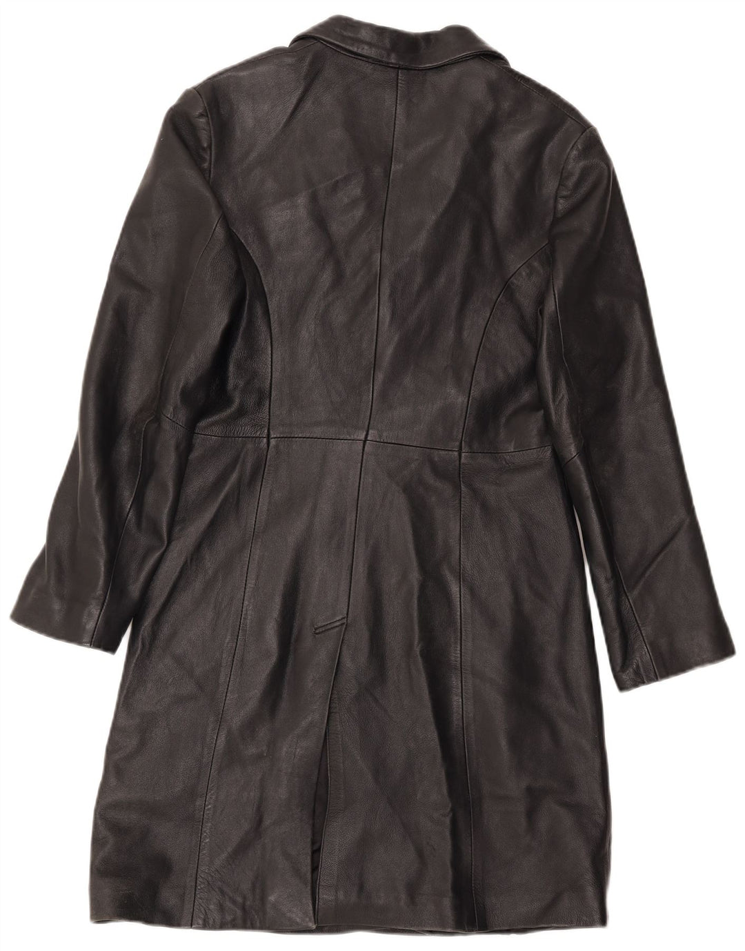 Vintage Womens Leather Overcoat UK 12 Medium Black Leather