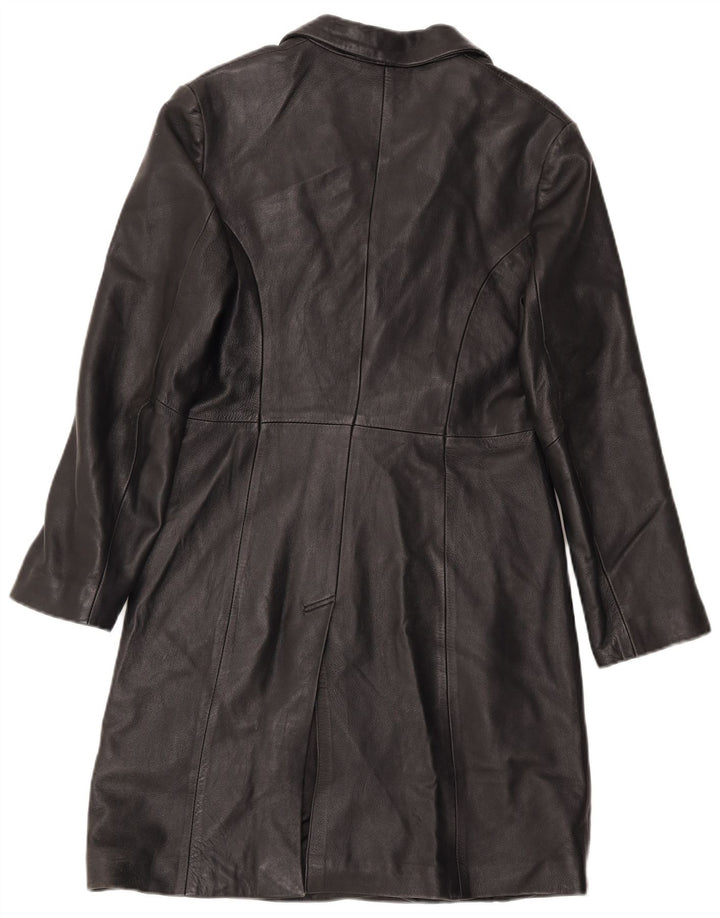 Vintage Womens Leather Overcoat UK 12 Medium Black Leather