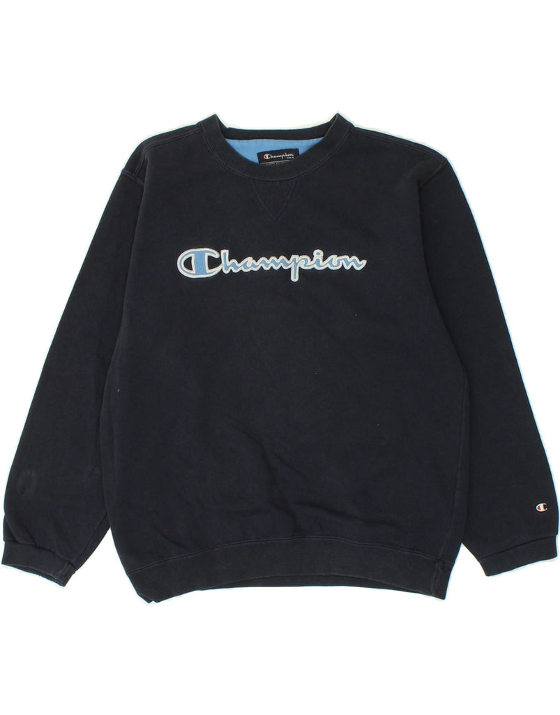 CHAMPION Boys Graphic Sweatshirt Jumper 9-10 Years Navy Blue Vintage Champion and Second-Hand Champion from Messina Hembry 