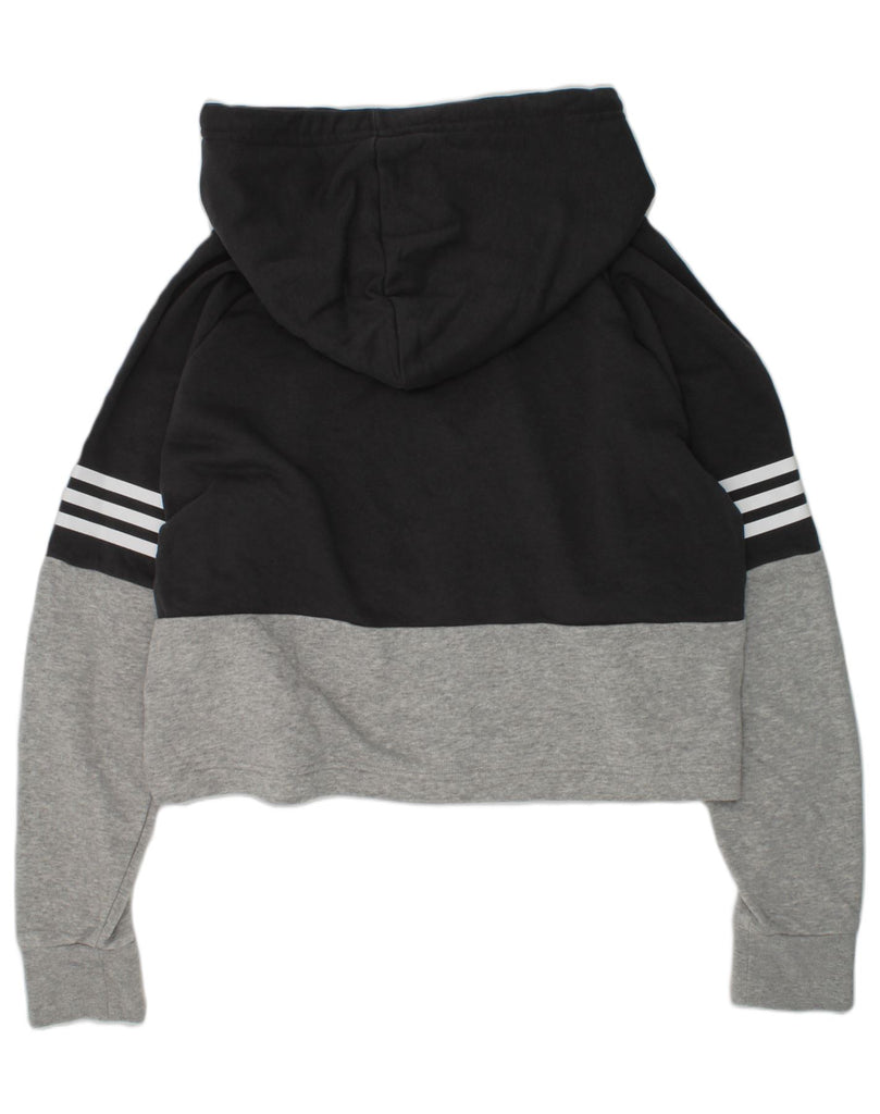 ADIDAS Girls Crop Hoodie Jumper 12-13 Years Medium  Black Colourblock | Vintage Adidas | Thrift | Second-Hand Adidas | Used Clothing | Messina Hembry 