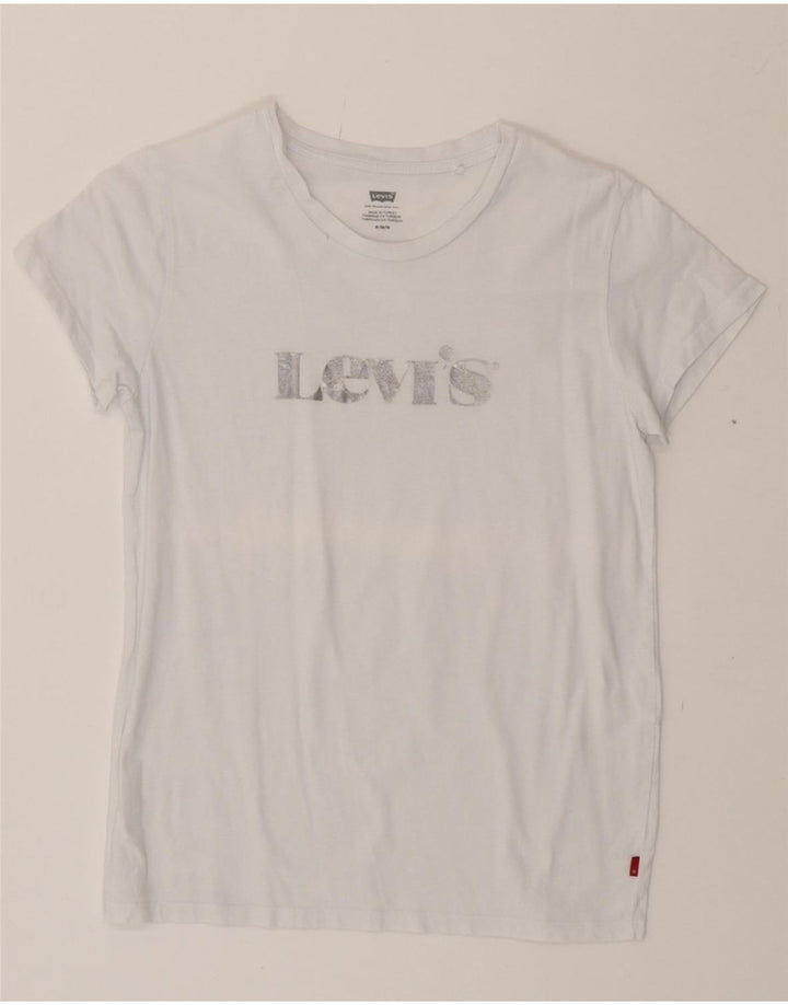 LEVI'S Womens Graphic T-Shirt Top UK 12 Medium White Vintage Levi's and Second-Hand Levi's from Messina Hembry 