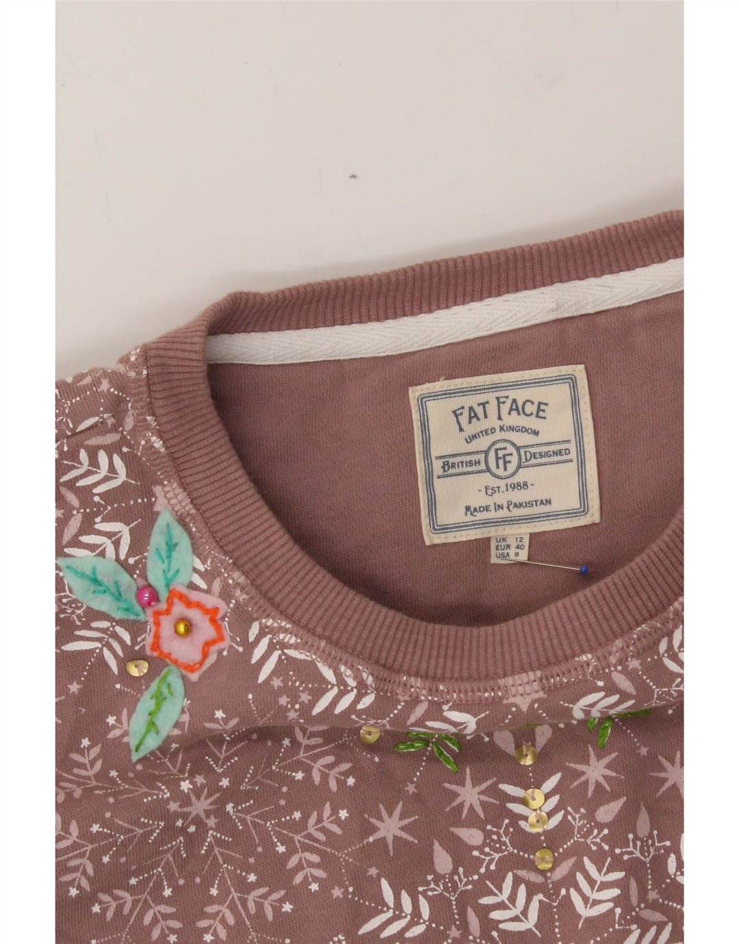 FAT FACE Womens Sweatshirt Jumper UK 12 Medium  Brown Floral Cotton Vintage Fat Face and Second-Hand Fat Face from Messina Hembry 