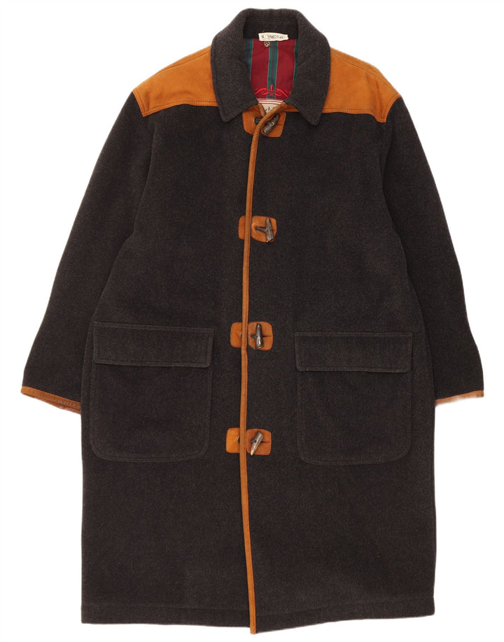 Vintage Mens Duffle Coat IT 50 Medium Grey Colourblock Wool