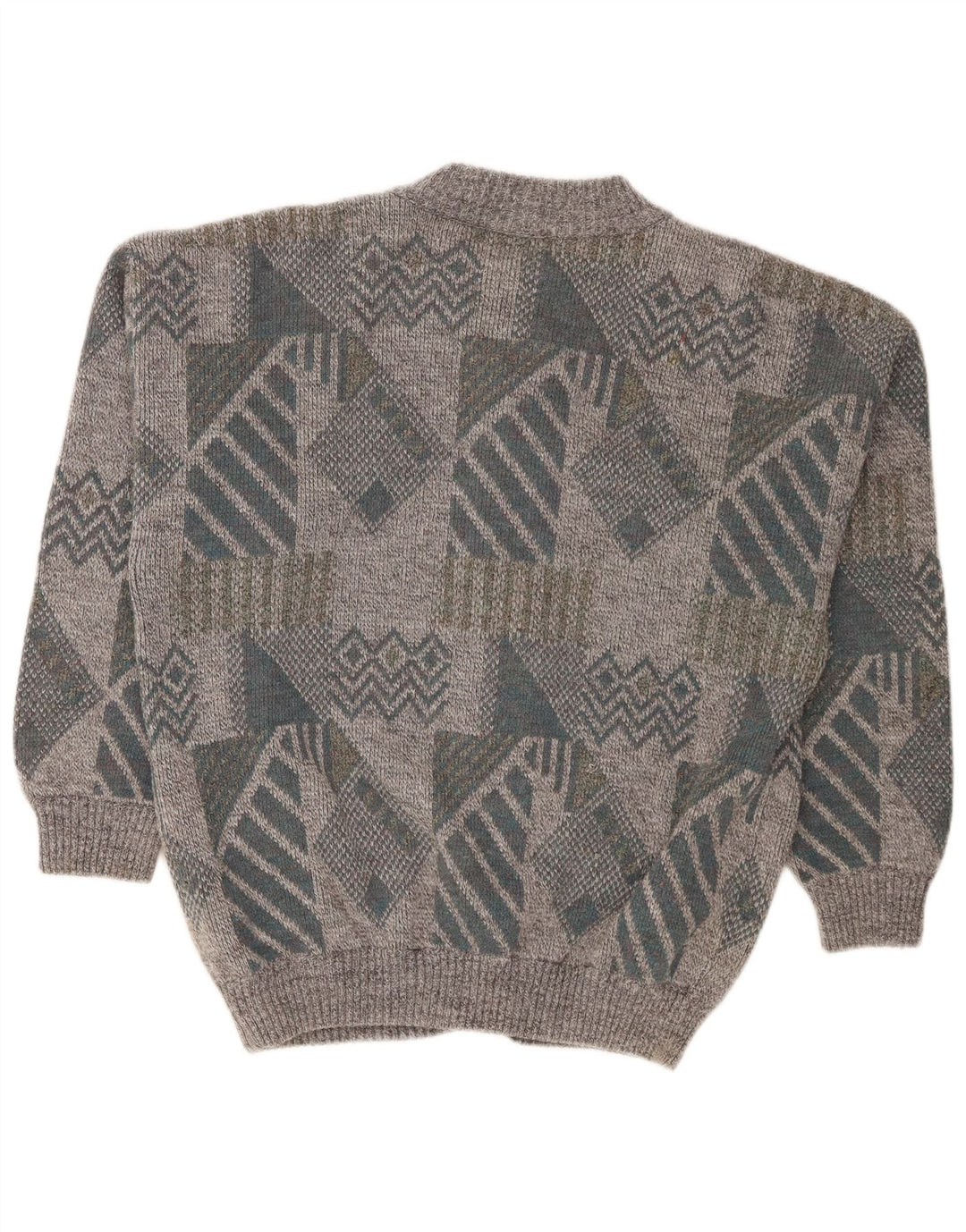 Gianni Mens Loose Fit Cardigan Sweater Medium Grey Geometric