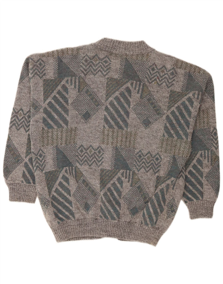 Gianni Mens Loose Fit Cardigan Sweater Medium Grey Geometric