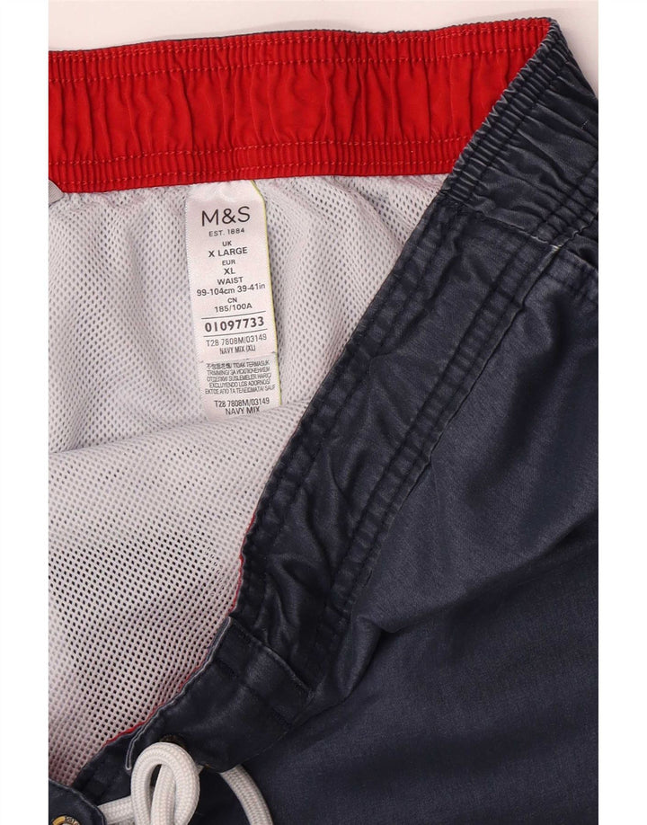 Marks & Spencer Mens Swimming Shorts XL Navy Blue Colourblock Polyester