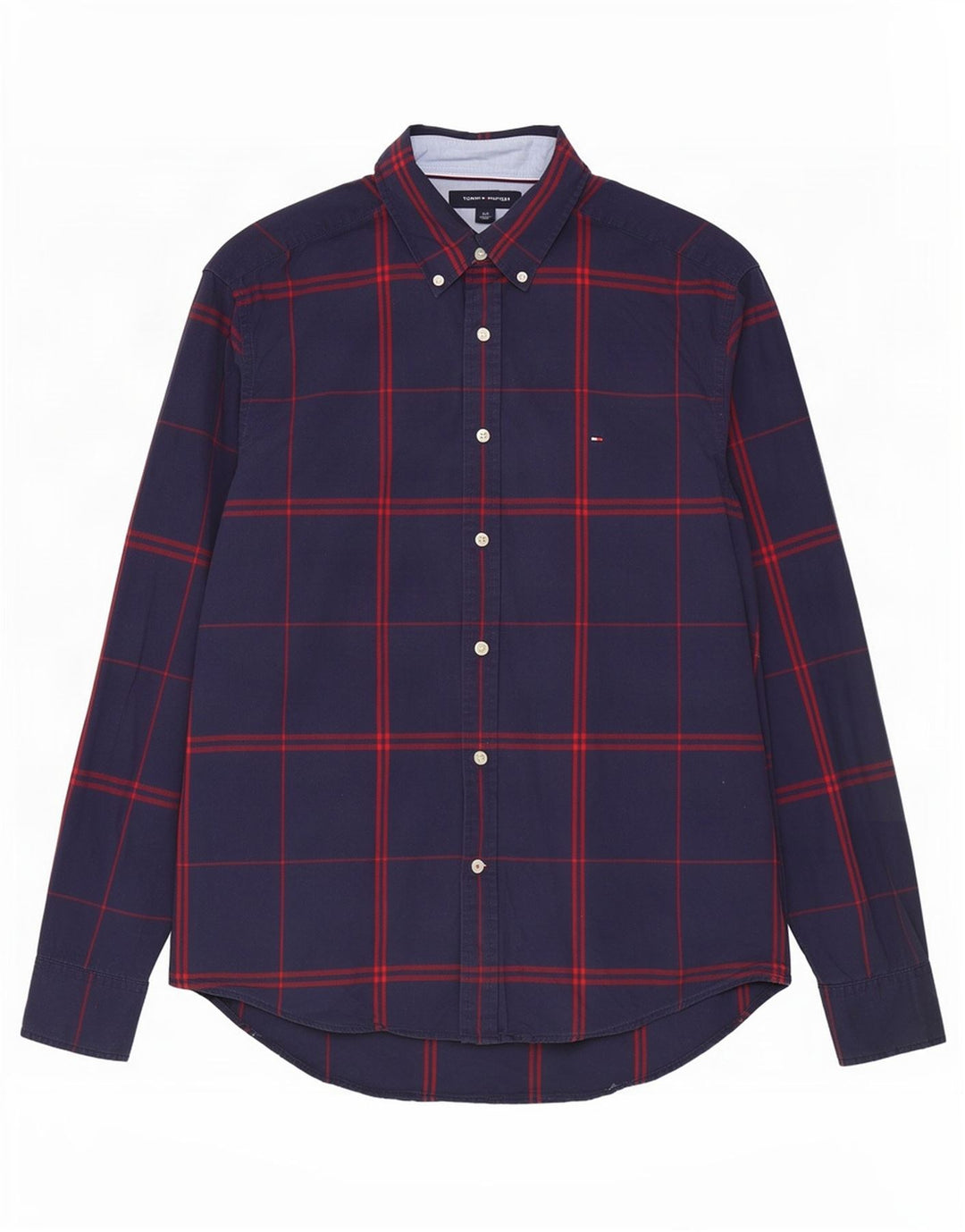 Tommy Hilfiger Mens Shirt Large Navy Blue Check Cotton