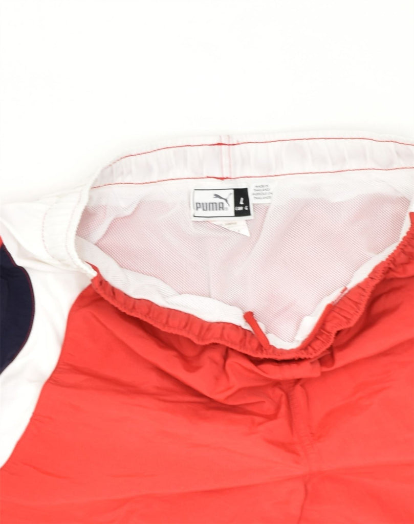 PUMA Mens Swimming Shorts Large Red Colourblock Polyester | Vintage Puma | Thrift | Second-Hand Puma | Used Clothing | Messina Hembry 