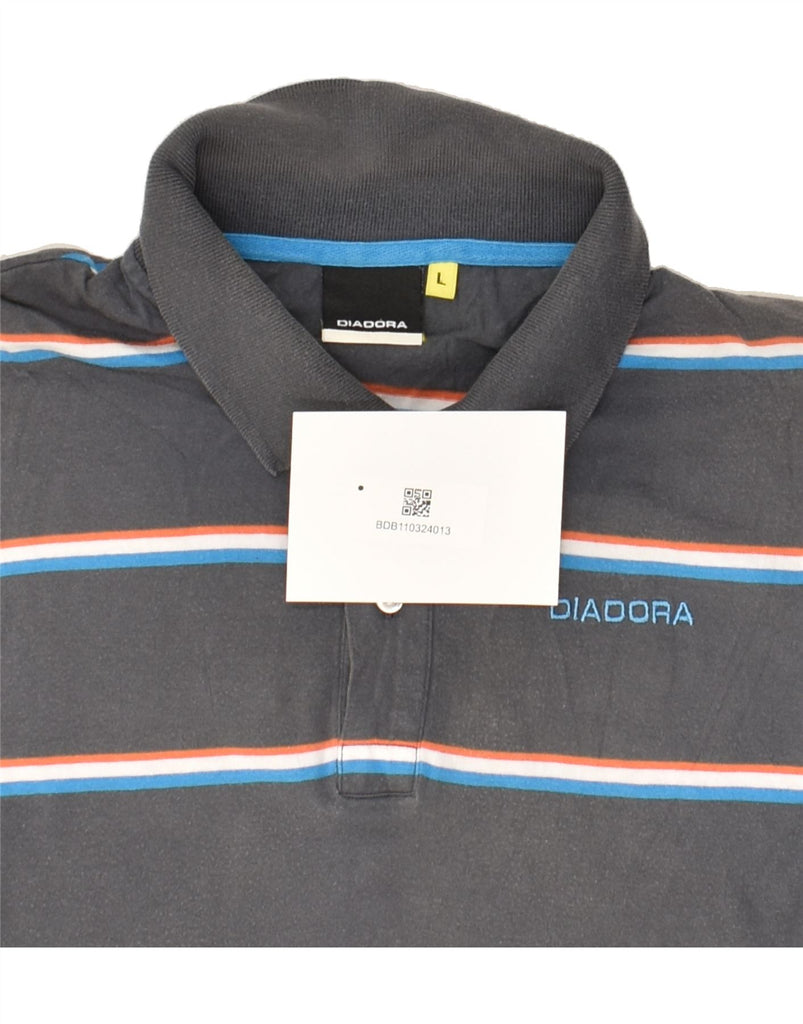 DIADORA Mens Polo Shirt Large Grey Striped Cotton | Vintage Diadora | Thrift | Second-Hand Diadora | Used Clothing | Messina Hembry 