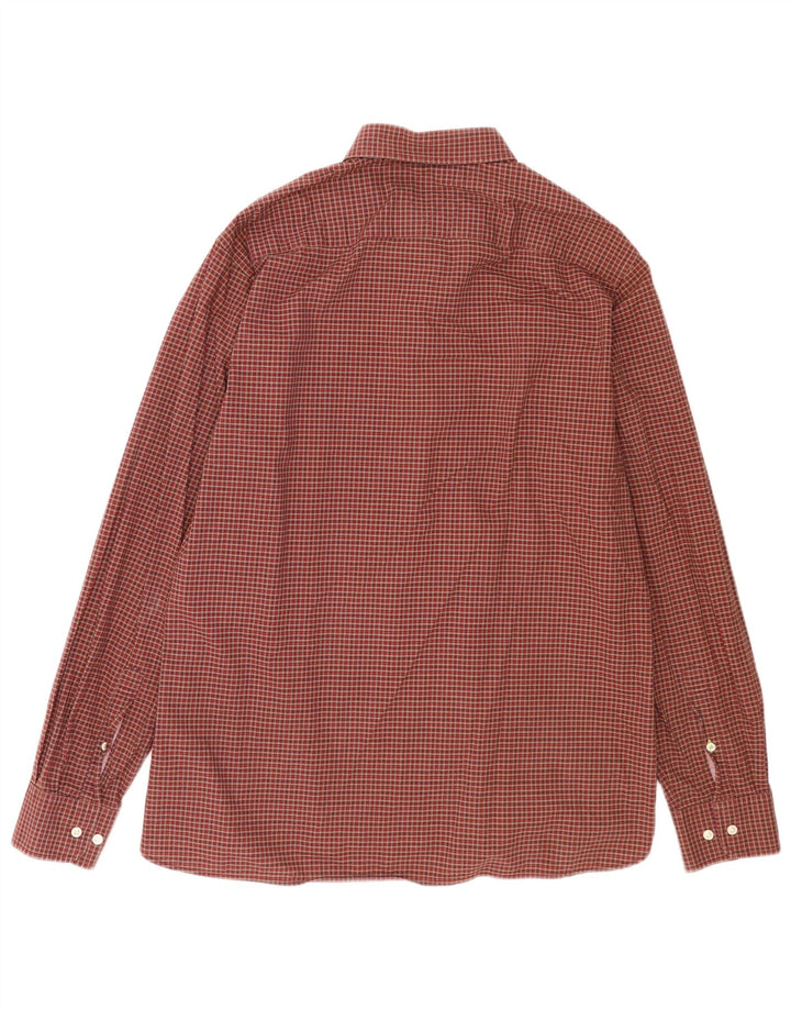 Tommy Hilfiger Mens Custom Fit Shirt Large Burgundy Check Cotton