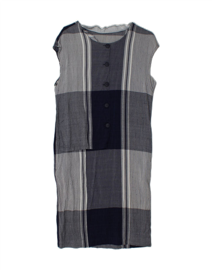 VINTAGE Womens Shift Dress UK 12 Medium Navy Blue Check Viscose Vintage Vintage and Second-Hand Vintage from Messina Hembry 