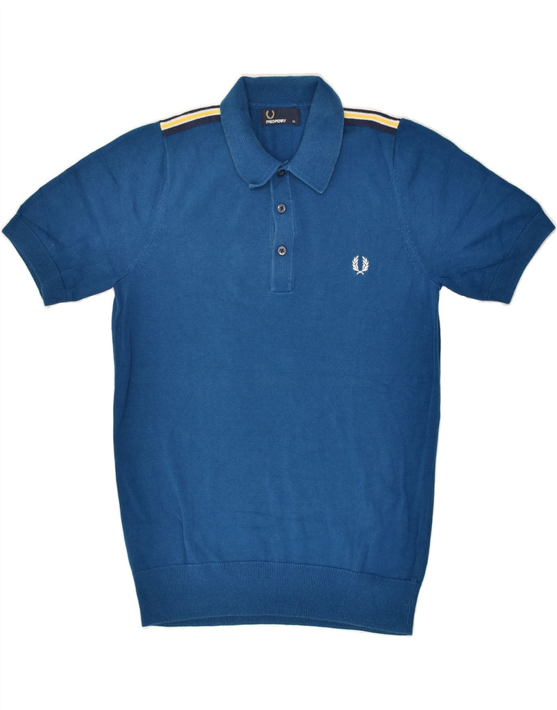 FRED PERRY Mens Short Sleeve Polo Neck Jumper Sweater XS Navy Blue Cotton | Vintage Fred Perry | Thrift | Second-Hand Fred Perry | Used Clothing | Messina Hembry 