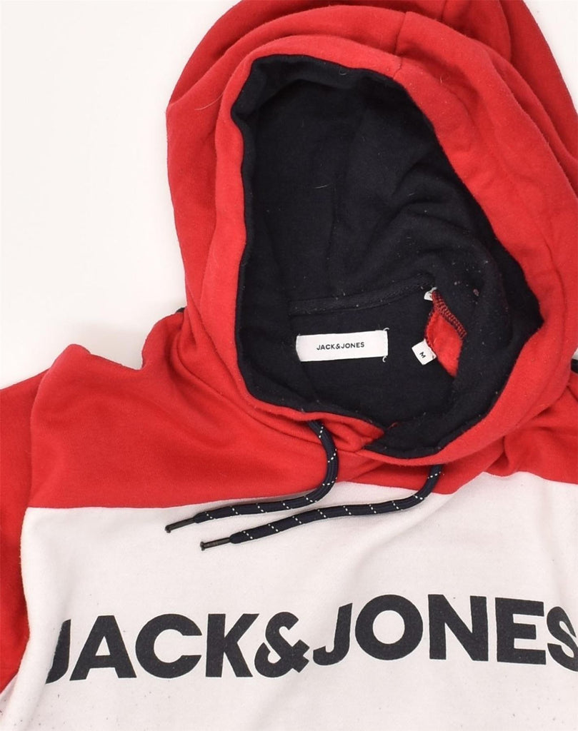 JACK & JONES Mens Graphic Hoodie Jumper Medium Red Colourblock Cotton | Vintage Jack & Jones | Thrift | Second-Hand Jack & Jones | Used Clothing | Messina Hembry 