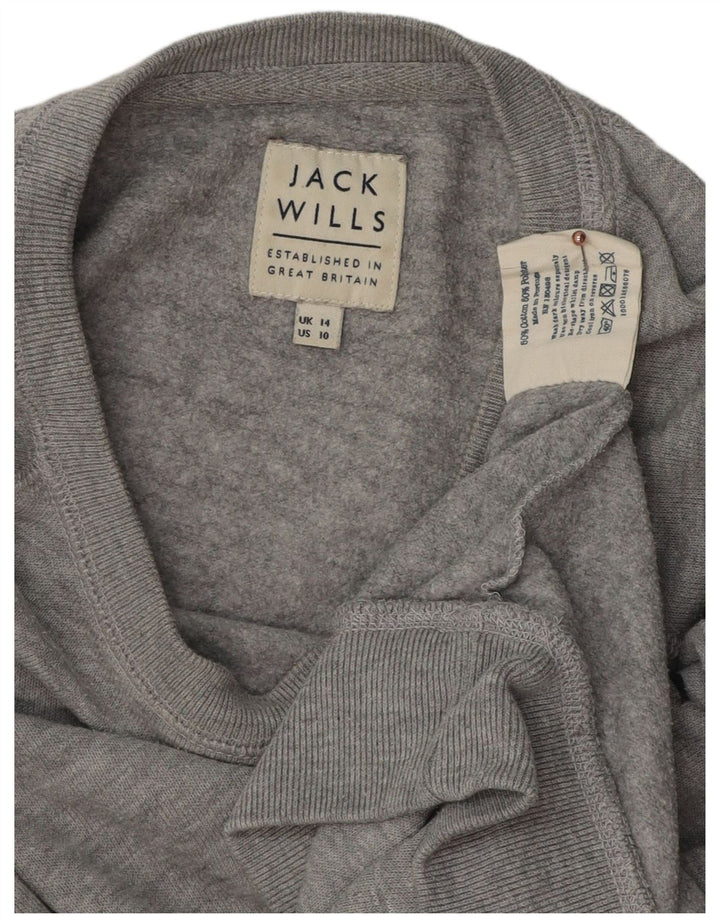 JACK WILLS Womens Graphic Sweatshirt Jumper UK 14 Large Grey Flecked