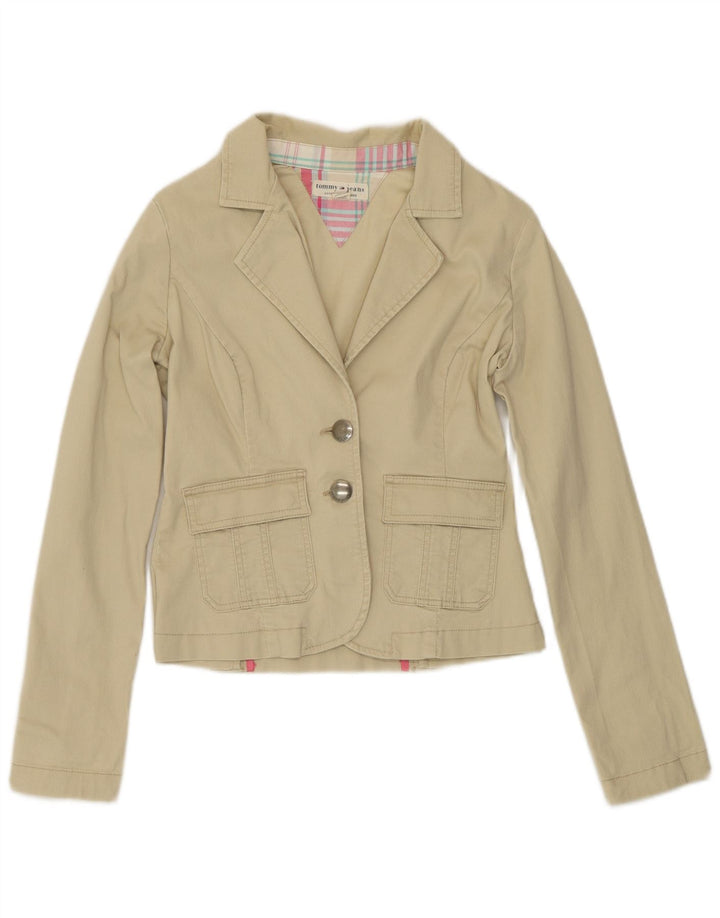 Tommy Hilfiger Womens 2 Button Blazer Jacket UK 12 Medium Beige Cotton