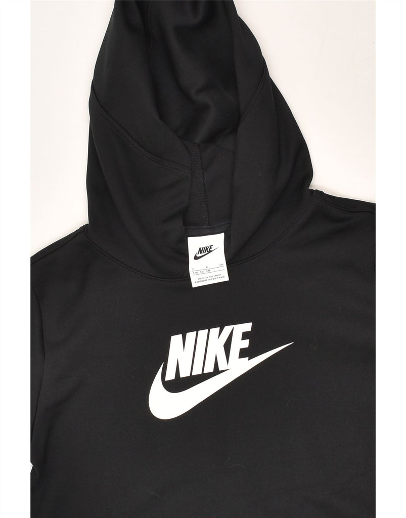 NIKE Boys Graphic Hoodie Jumper 8-9 Years Small Black Polyester | Vintage Nike | Thrift | Second-Hand Nike | Used Clothing | Messina Hembry 