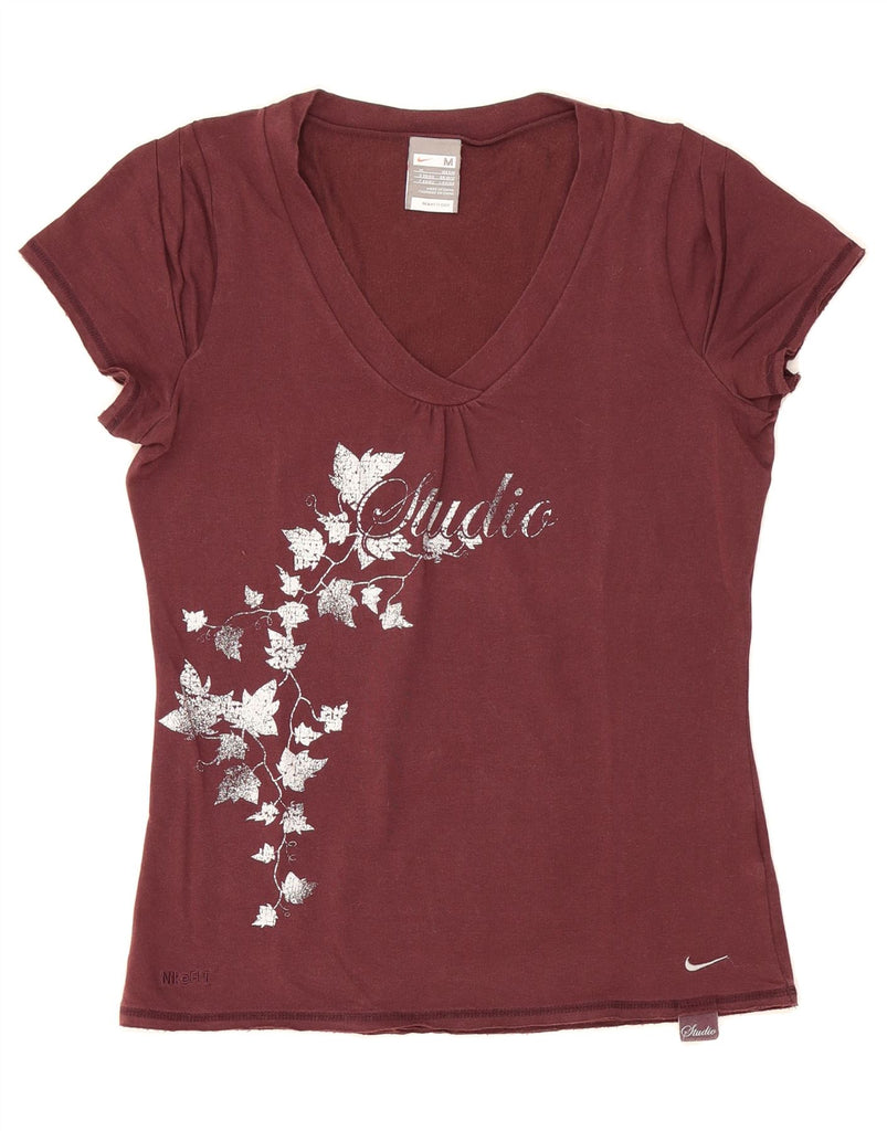 NIKE Womens Graphic T-Shirt Top UK 10/12 Medium Burgundy Vintage Nike and Second-Hand Nike from Messina Hembry 