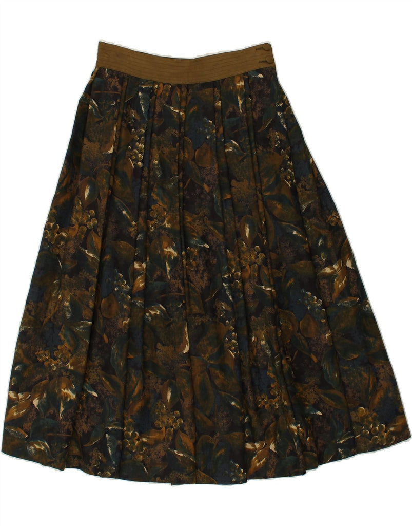 VINTAGE Womens Pleated Skirt IT 44 Medium W28 Brown Floral Polyester | Vintage Vintage | Thrift | Second-Hand Vintage | Used Clothing | Messina Hembry 