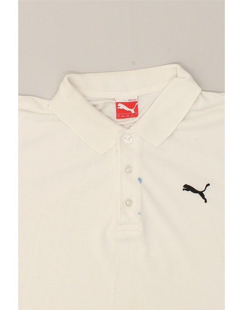 PUMA Mens Polo Shirt Large White Cotton | Vintage Puma | Thrift | Second-Hand Puma | Used Clothing | Messina Hembry 