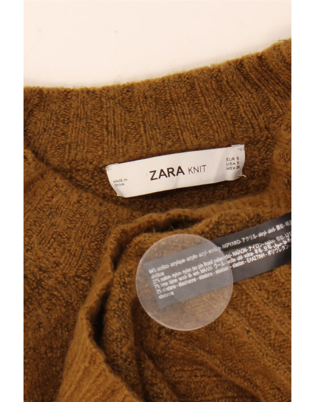 Zara Womens Oversized Crew Neck Jumper Sweater UK 10 Small Brown Acrylic
