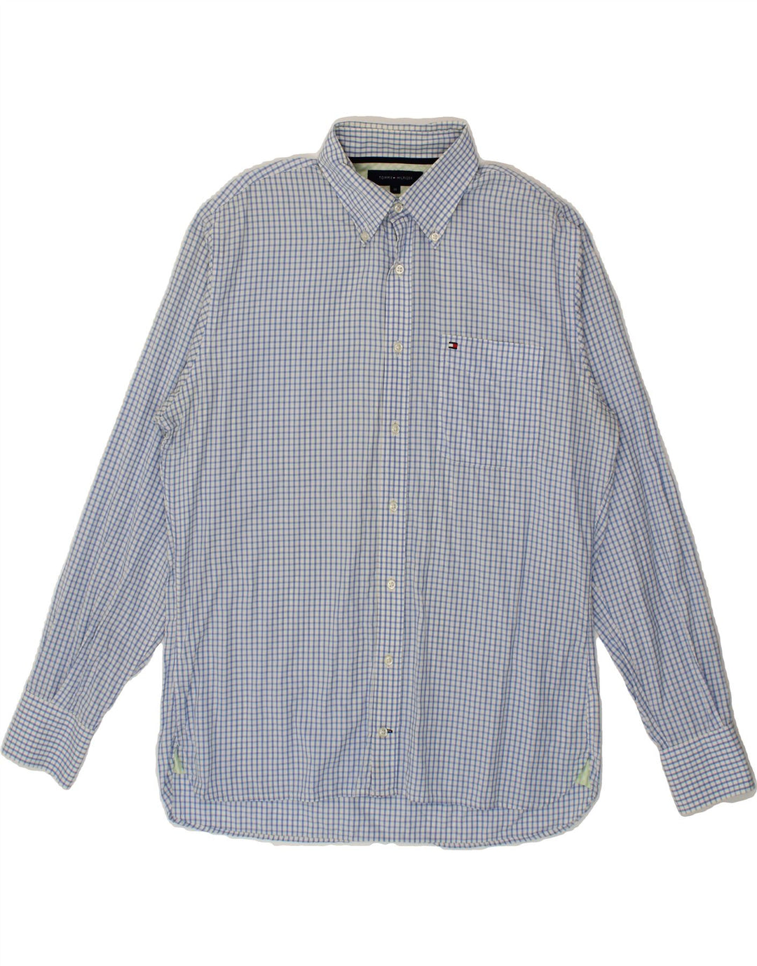 TOMMY HILFIGER Mens Shirt Medium Blue Check Cotton Vintage Tommy Hilfiger and Second-Hand Tommy Hilfiger from Messina Hembry 