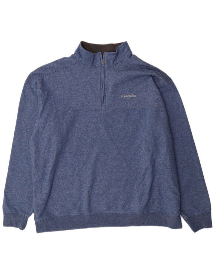 Columbia Mens Zip Neck Sweatshirt Jumper 2XL Blue Cotton
