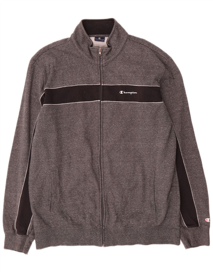 Champion Mens Tracksuit Top Jacket 2XL Grey Colourblock Cotton