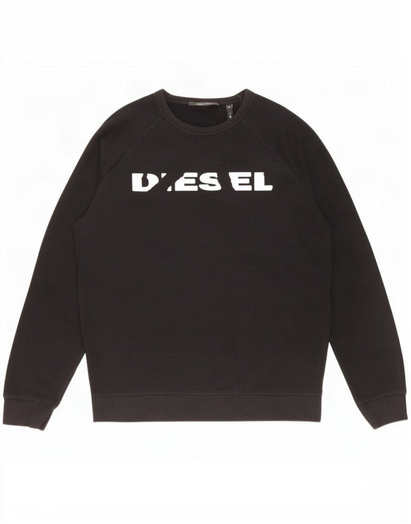 Diesel Mens Graphic Sweatshirt Jumper Large Black Cotton