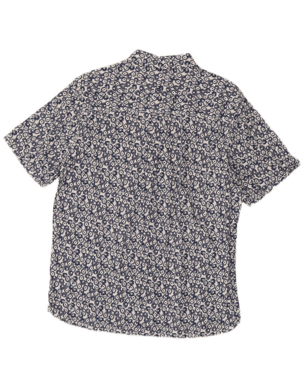 Fat Face Mens Short Sleeve Shirt Large Blue Geometric Cotton