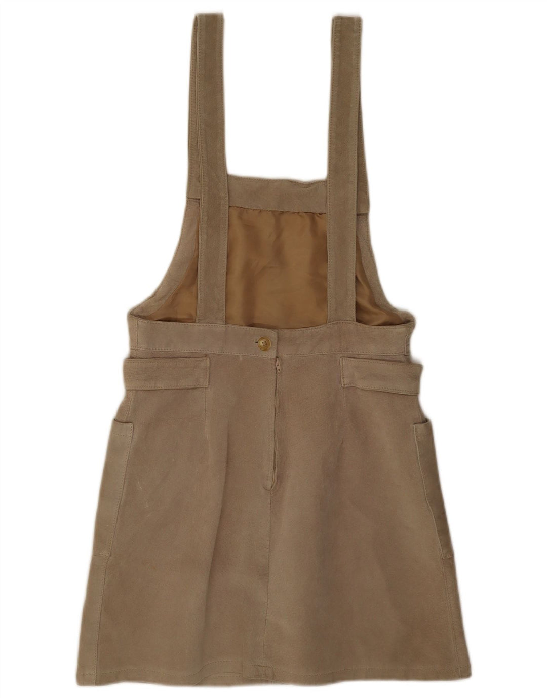 Vintage Womens Suede Pinafore Skirt W28 Medium Beige
