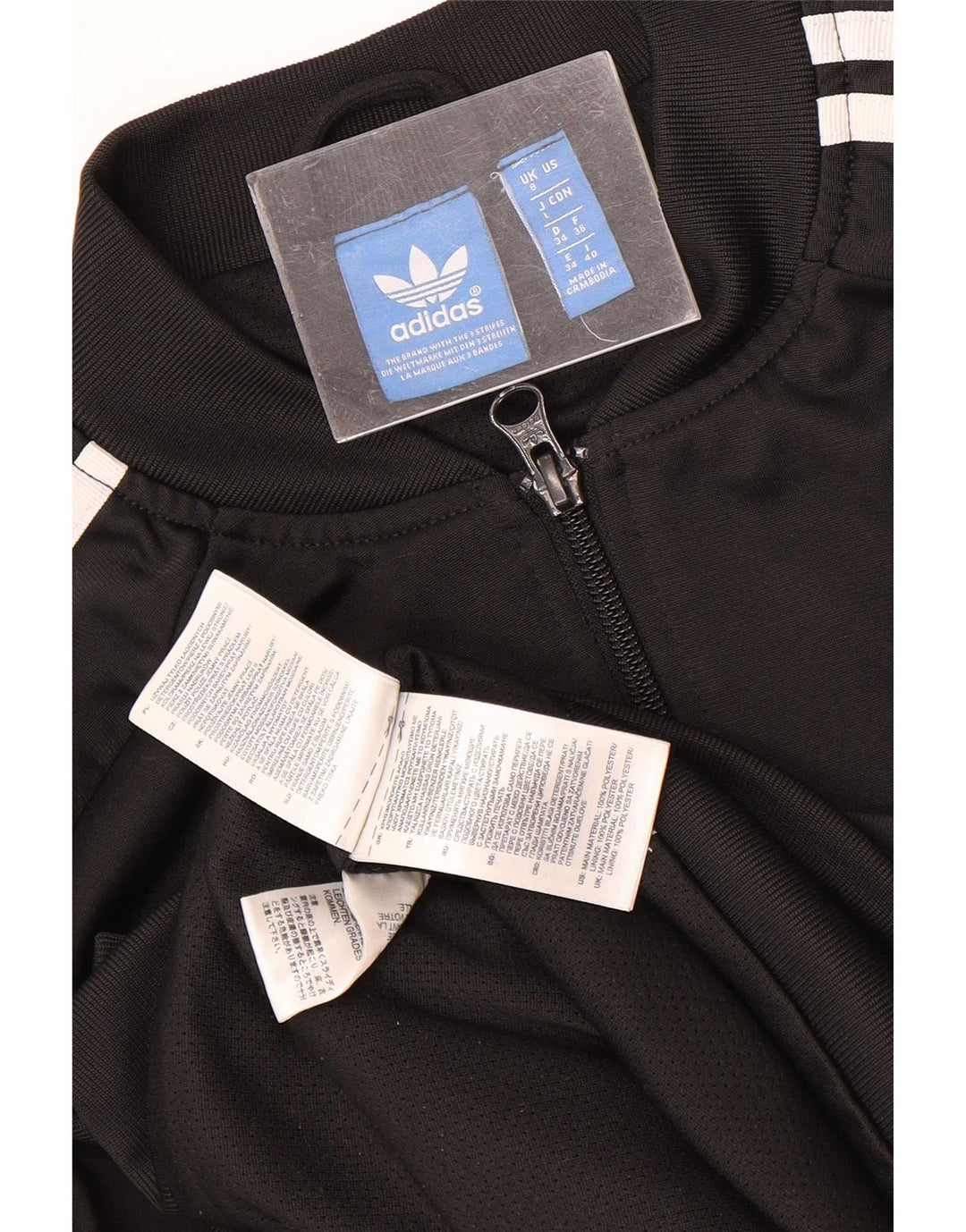 Adidas Womens Graphic Tracksuit Top Jacket UK 8 Small Black Polyester