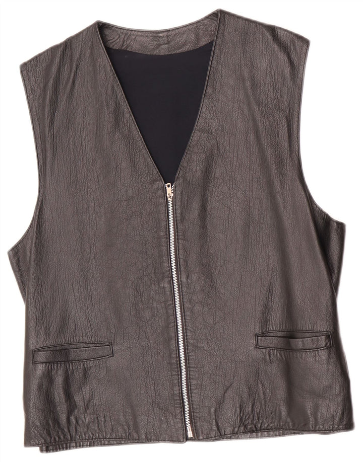 Vintage Mens Leather Gilet UK 36 Small Black