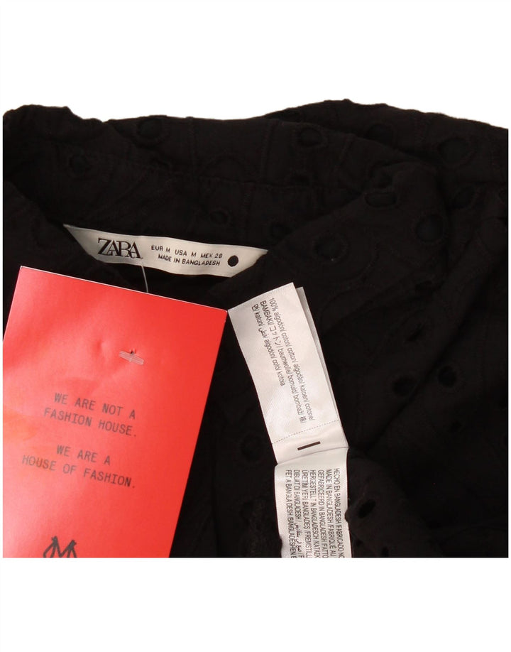 Zara Womens 3/4 Sleeve Shirt Blouse UK 14 Medium Black Cotton