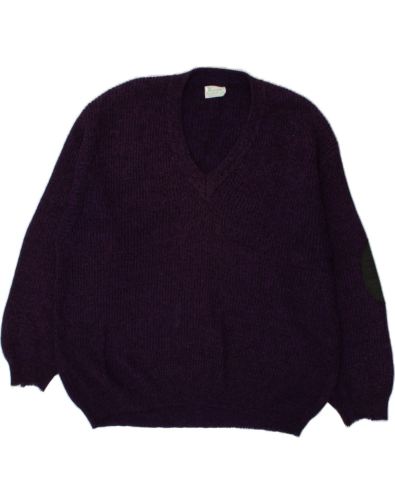 BENETTON Mens V-Neck Jumper Sweater IT 54 XL Purple Acrylic | Vintage Benetton | Thrift | Second-Hand Benetton | Used Clothing | Messina Hembry 