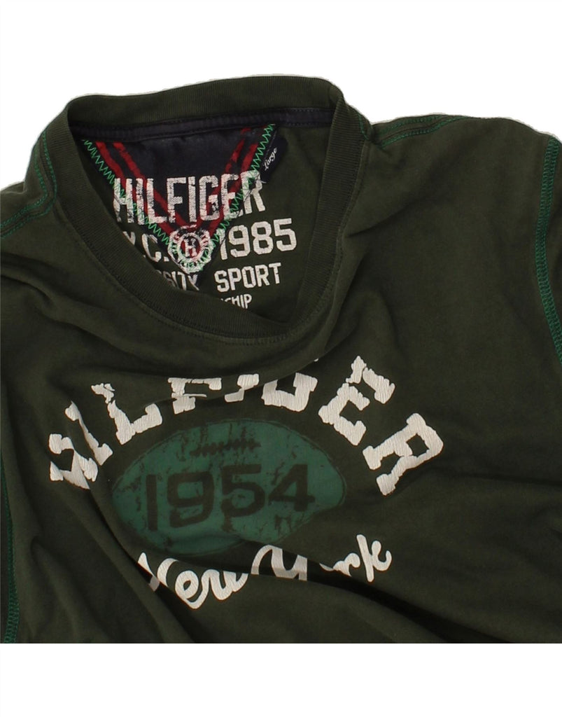 TOMMY HILFIGER Mens Graphic T-Shirt Top Large Green Cotton Vintage Tommy Hilfiger and Second-Hand Tommy Hilfiger from Messina Hembry 