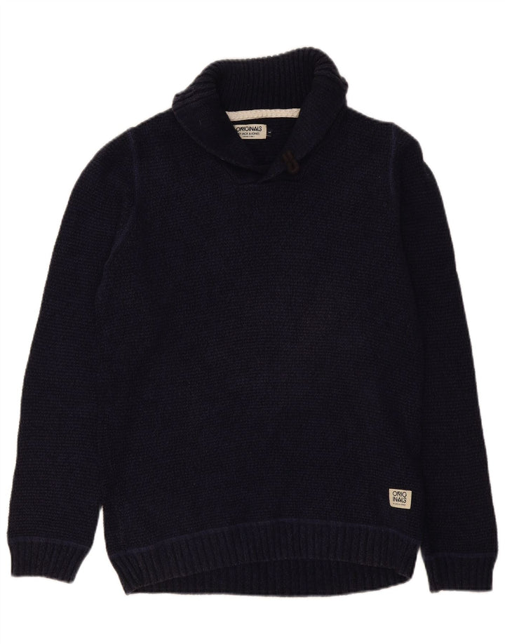 Jack & Jones Mens Shawl Neck Jumper Sweater Large Navy Blue Cotton