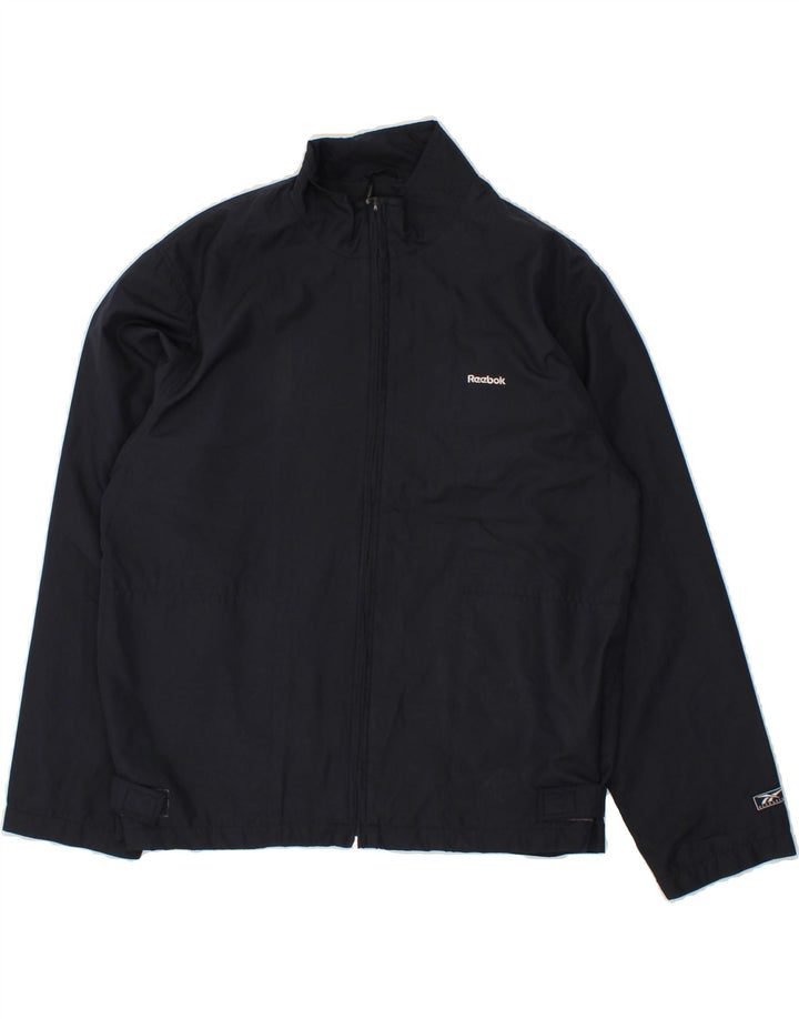 REEBOK Womens Bomber Jacket UK 16  Large Navy Blue Polyester Vintage Reebok and Second-Hand Reebok from Messina Hembry 