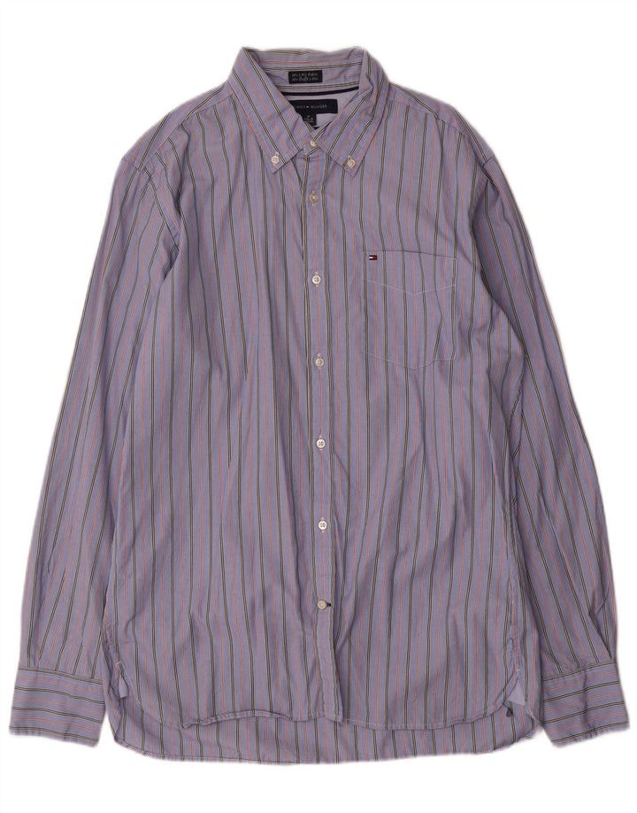 Tommy Hilfiger Mens Custom Fit Shirt Size 15 1/2 16 Medium Blue Striped